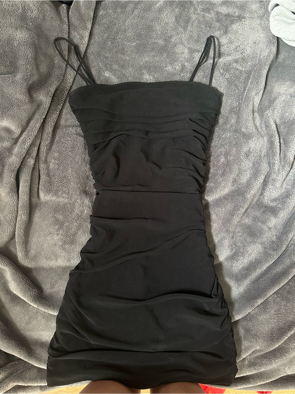 Garage Black Ruched Spaghetti-Strap Mini Dress